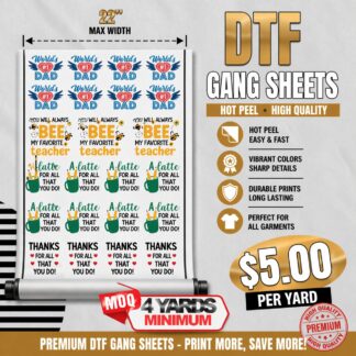 Standard DTF Gang Sheet 22" wide ($5/yd)
