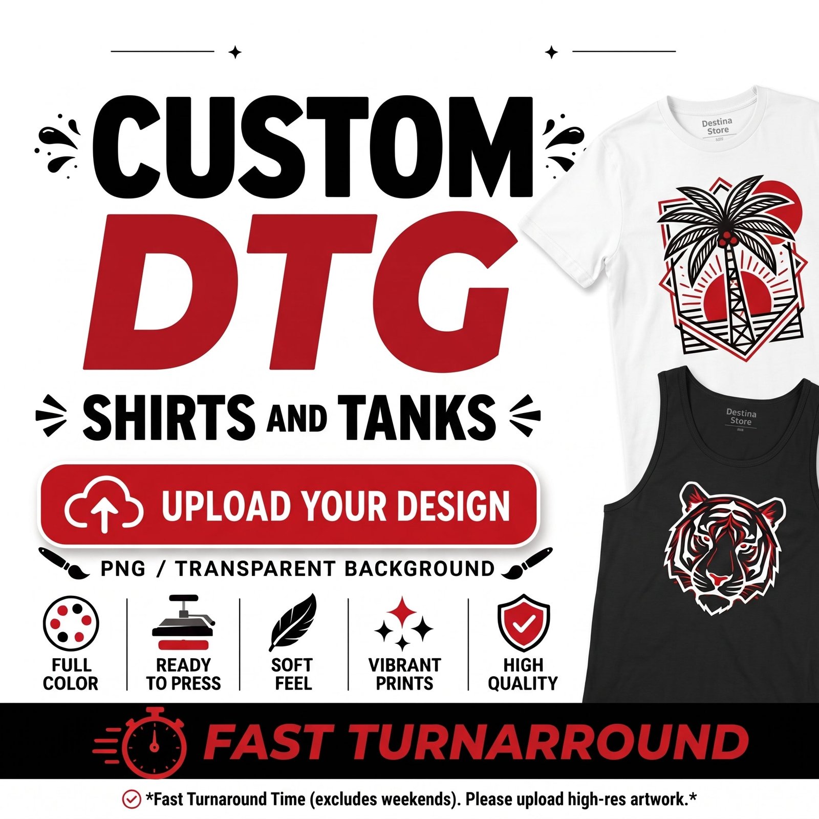 DTG Printed Shirts & Tanks - no minimum