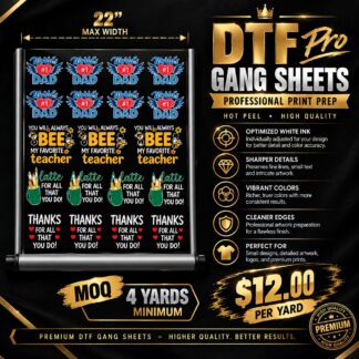 PRO DTF Gang Sheet 22" wide ($12/yd)